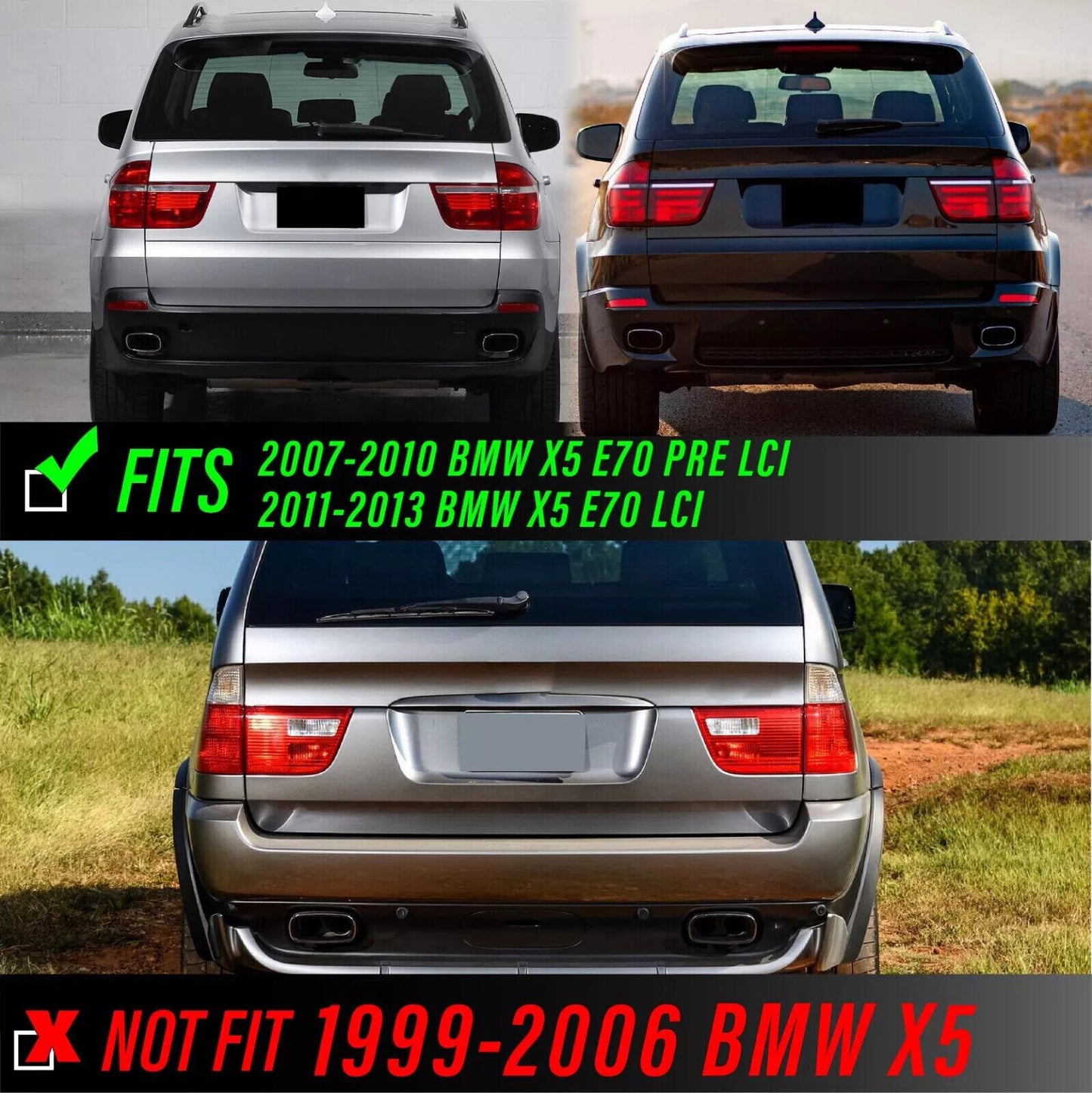 4Pcs for BMW X5 E70 2007-2013 DRL LED Rear Tail Light Brake Stop Lamp Black