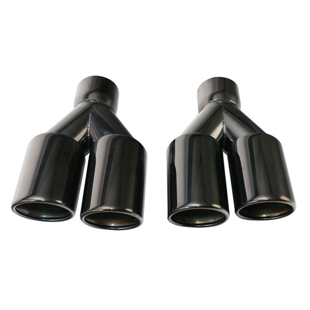 Pair 2.5'' ID 3'' OD Black Welding Dual Exhaust Pipe Tip Dual Tips Rolled Black