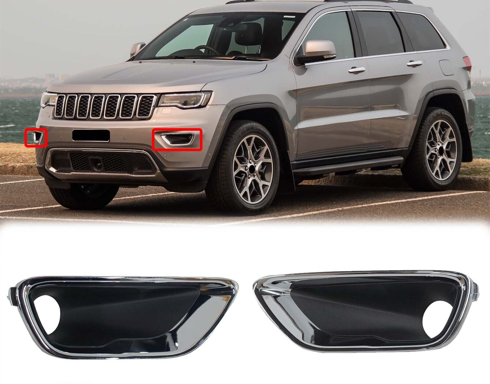 For 2016-2020 for Jeep Grand Cherokee Left+Right Front Fog Light Lamp Bezel Covers