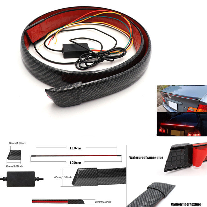 Car Brake Lights Strip Carbon Rear Wing Lip Turn Signal LED Spoiler Brake Lamp