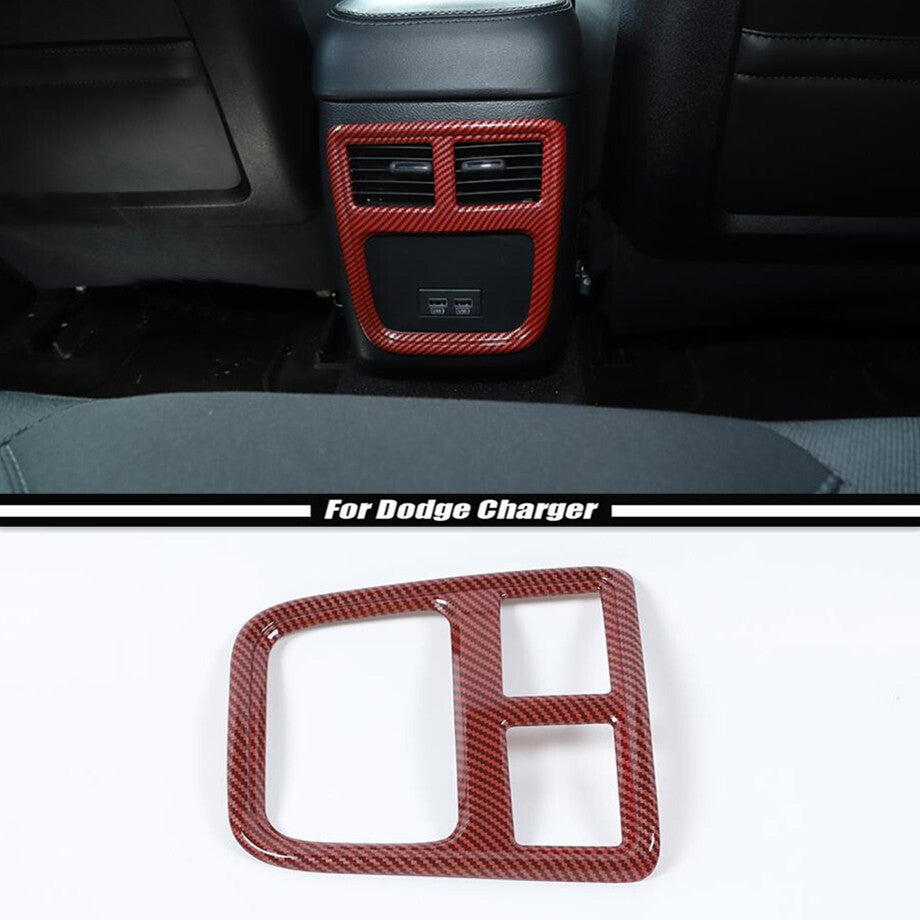 For 11-2023 for Dodge Charger Red Carbon Fiber Rear A/C Vent Outlet Panel Cover Trim v