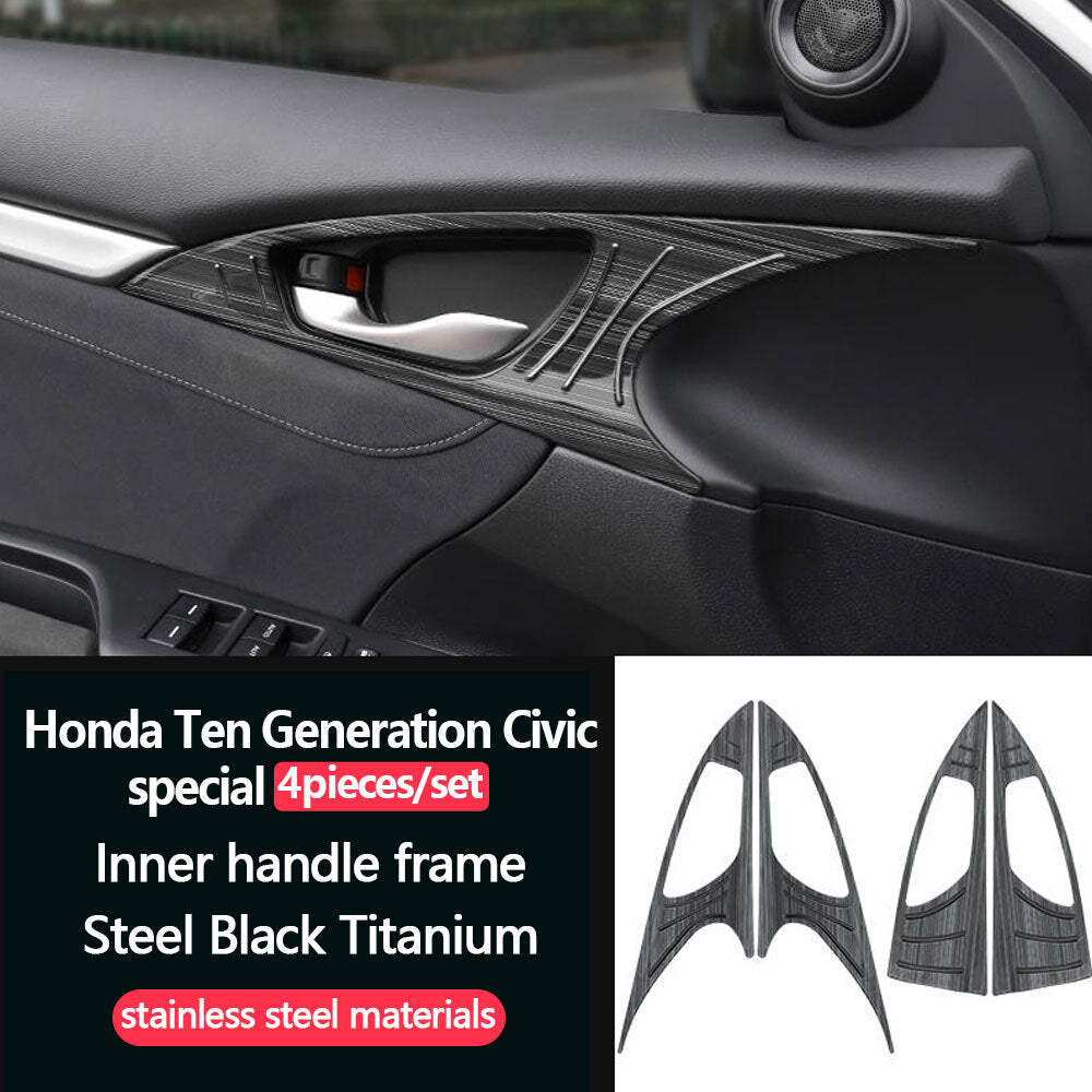 Steel Black Titanium Inner Door Handle Cover Trim for Honda for Civic 10th 2016-2020