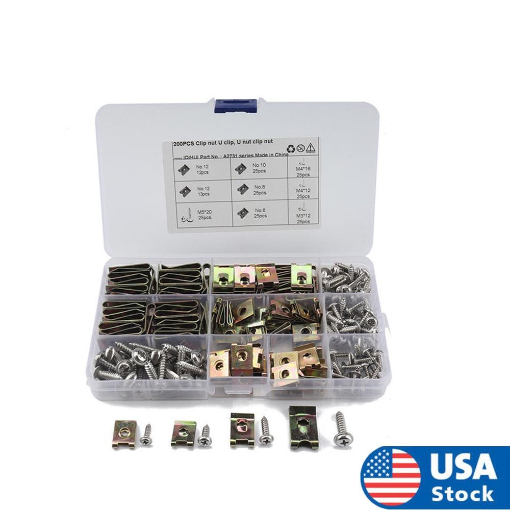 200Pcs U Clip Kit Self Colour U Nuts With Flange Self Tapping Screws