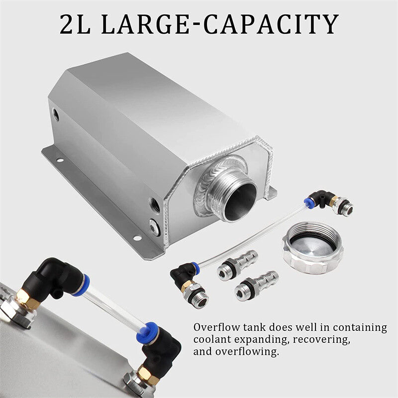 Universal 2L Coolant Radiator Overflow Tank Reservoir Expansion Silver Aluminum