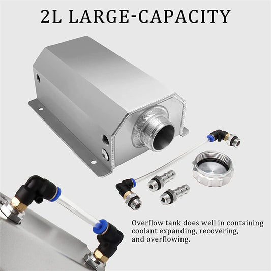 Universal 2L Coolant Radiator Overflow Tank Reservoir Expansion Silver Aluminum