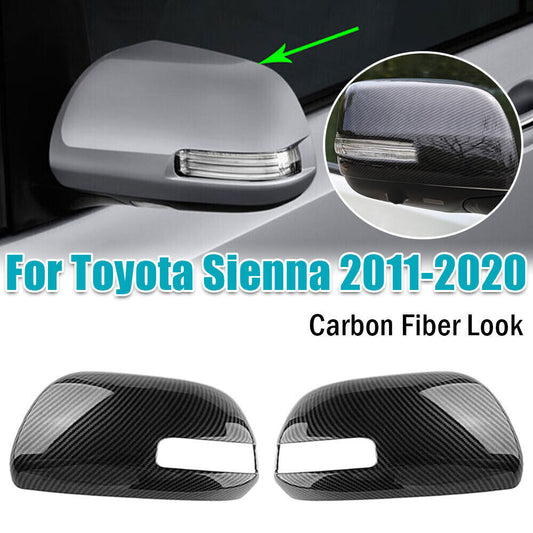 2PC Mirror Cover Door Side Rearview Trim Carbon Fiber for Toyota for Sienna 11-2020