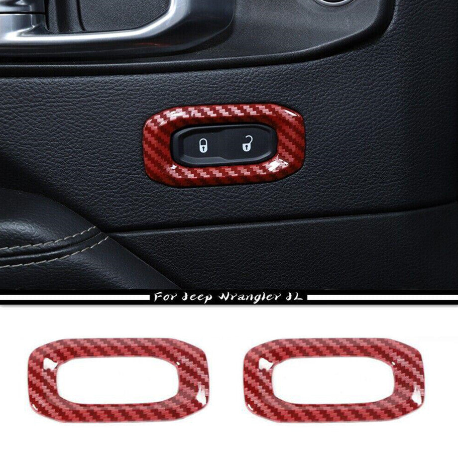 Suitable for 18-23 for Jeep for Wrangler JL Red Carbon Fiber Front Door Lock Switch Cover Trim 2P