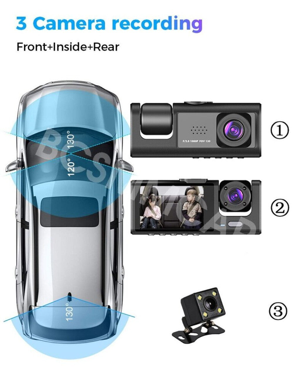 2in Full HD Dash Cam Car DVR Front Inside Rear Camera Night Vision G-sensor New n