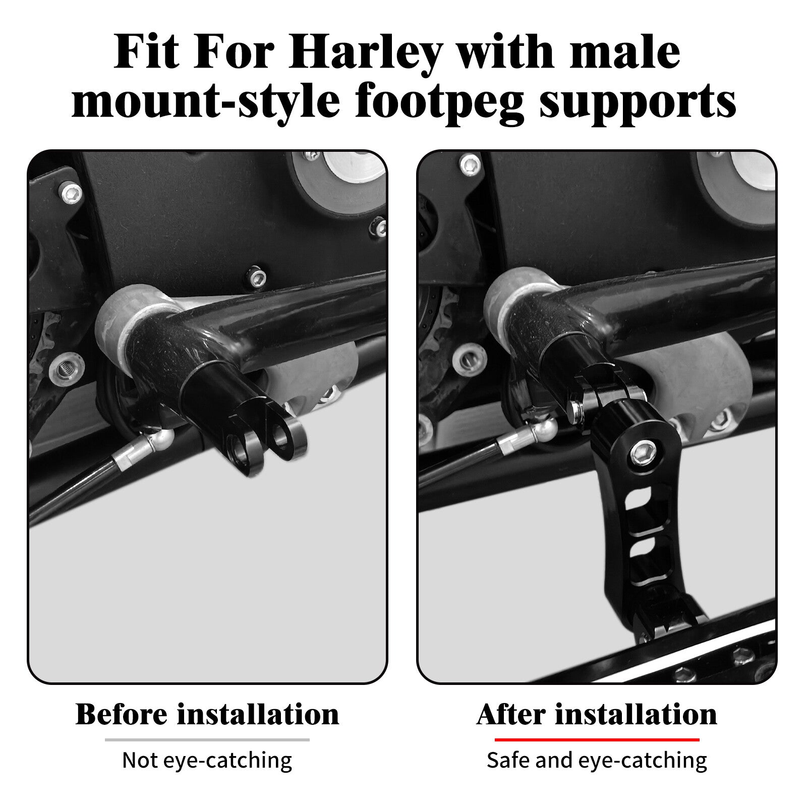 Black Aluminum Foot Pegs Male Mount Extensions for Harley Touring Dyna Sportster