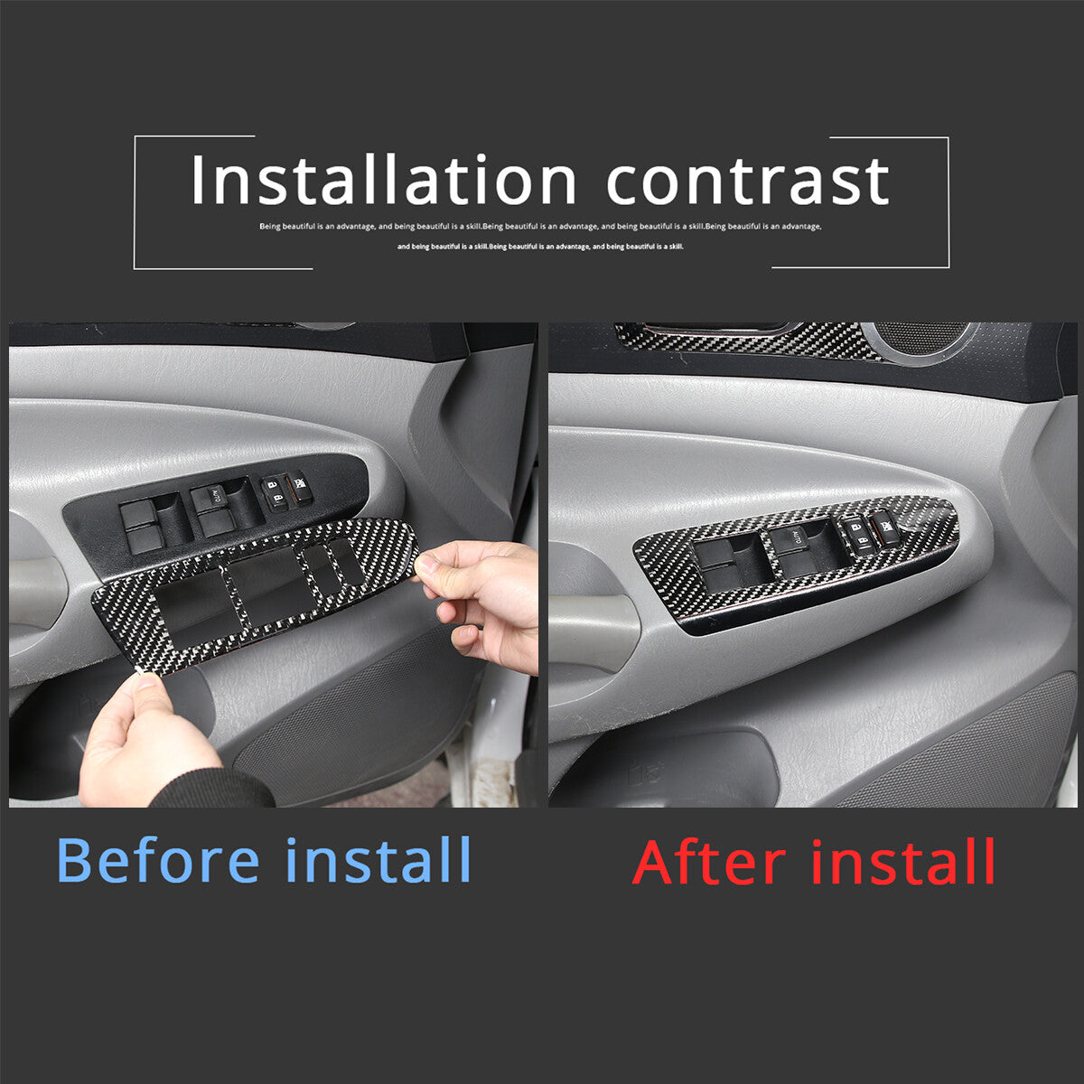 Carbon fiber window lifter switch panel cover trim (4 pieces) for Tacoma 2011-2015 n