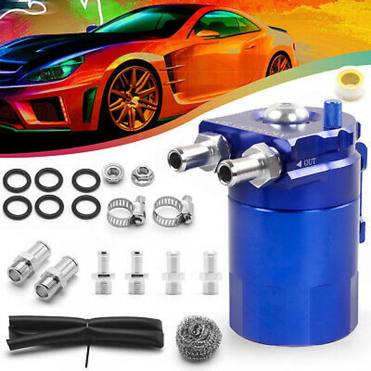 Aluminum Blue 300ML Oil Catch Can Kit Reservoir Tank Universal Breather Baffled