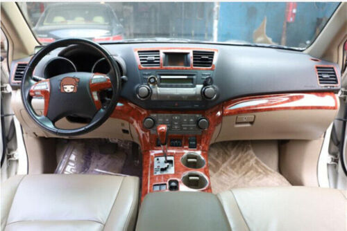 Trim Interior Decor Full Set Brown Wood Grain for Toyota Highlander 2008-2013