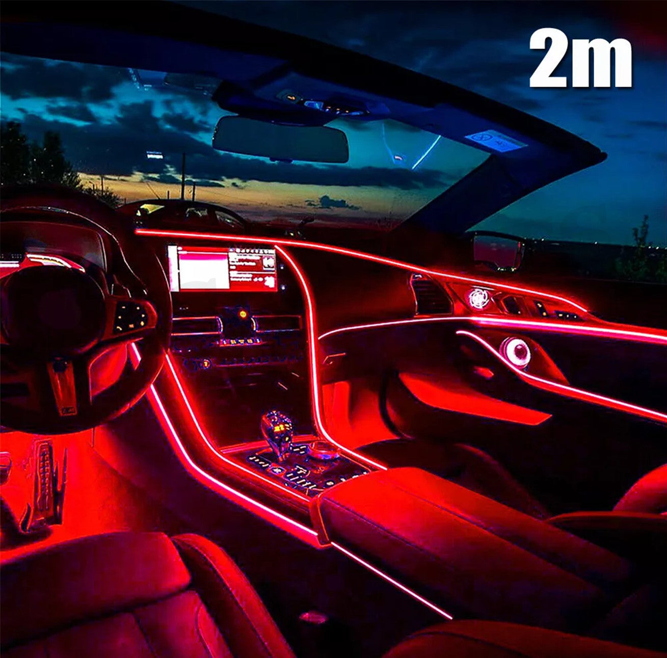 Red LED Car Interior Decorative Light, Stylish Linear Light Accessories, 2 Meters