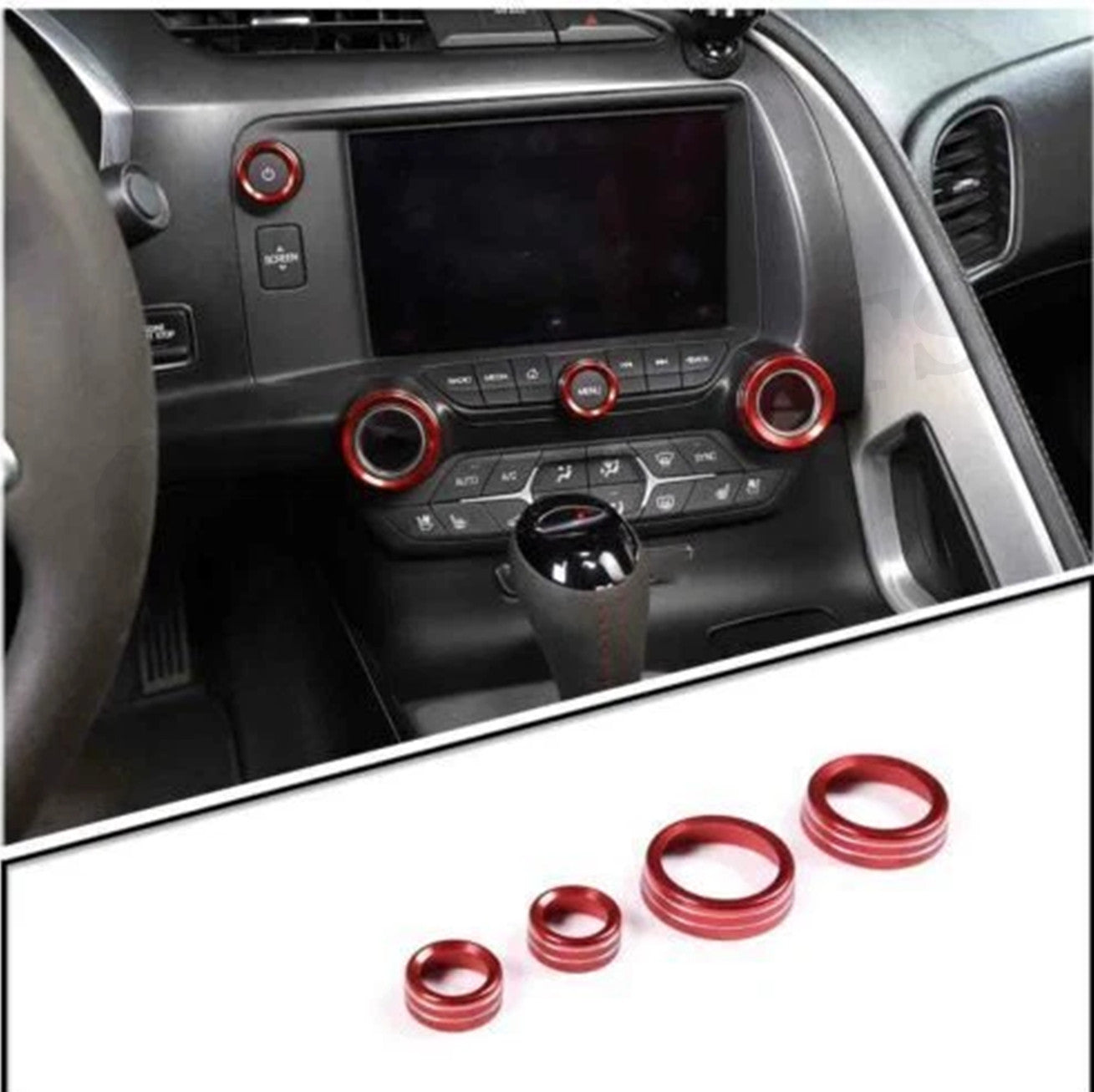 Red AC switch, volume buttons, decorative ring knob for Corvette C7 14-19 accessories