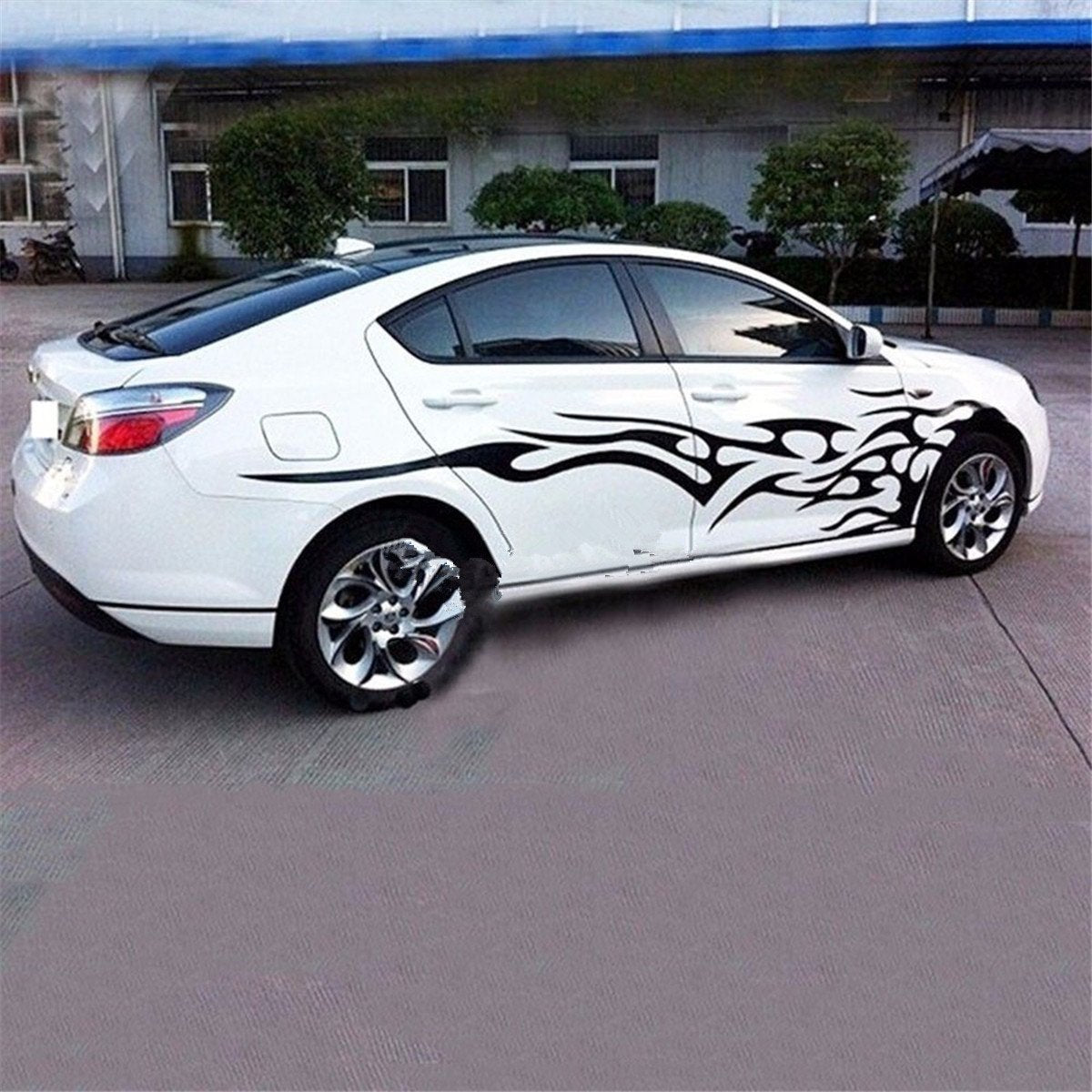 2 Pcs Car Body Side Racing Black Flame Logo Vinyl Decal Graphics Strips Stickers