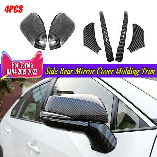 6Pcs Carbon Fiber Style Rear Mirror Cover Molding Trim for Toyota RAV4 2019-2024