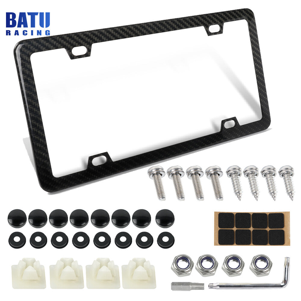 New Universal Real Carbon Fiber License Plate Holder Frame Screw Caps+Cover