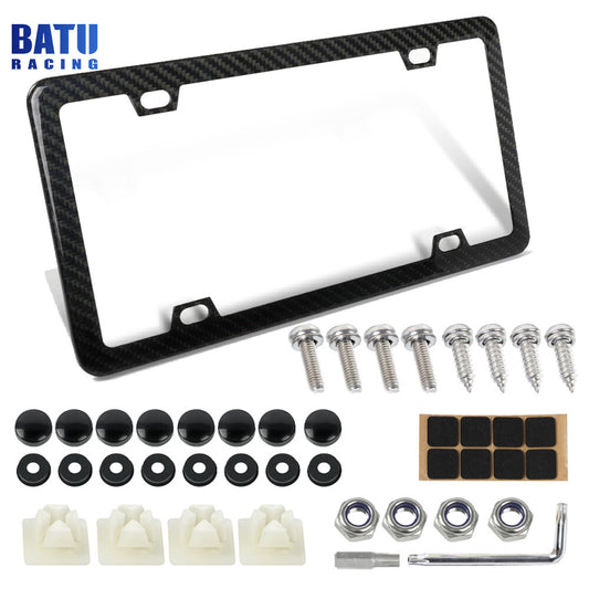 New Universal Real Carbon Fiber License Plate Holder Frame Screw Caps+Cover