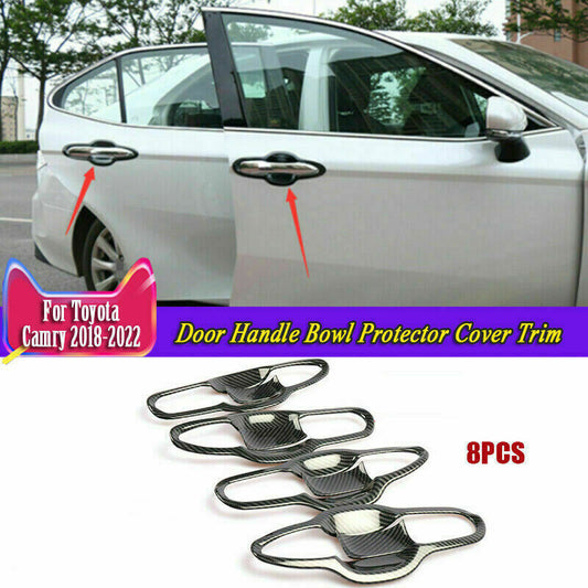 8x for Toyota for Camry 2018-2022 Carbon Fiber Door Handle Bowl Protector Cover Trim