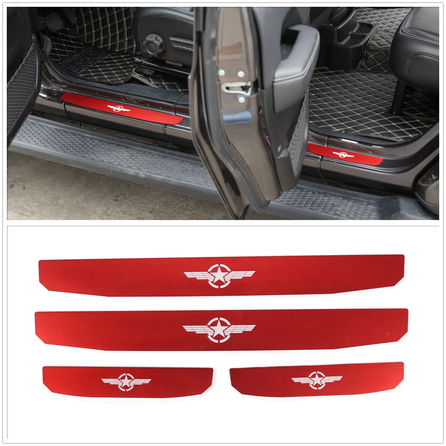 Aluminum Red Door Sill Guards for 2018-2023 for Jeep for Wrangler JL JT Entry Protection