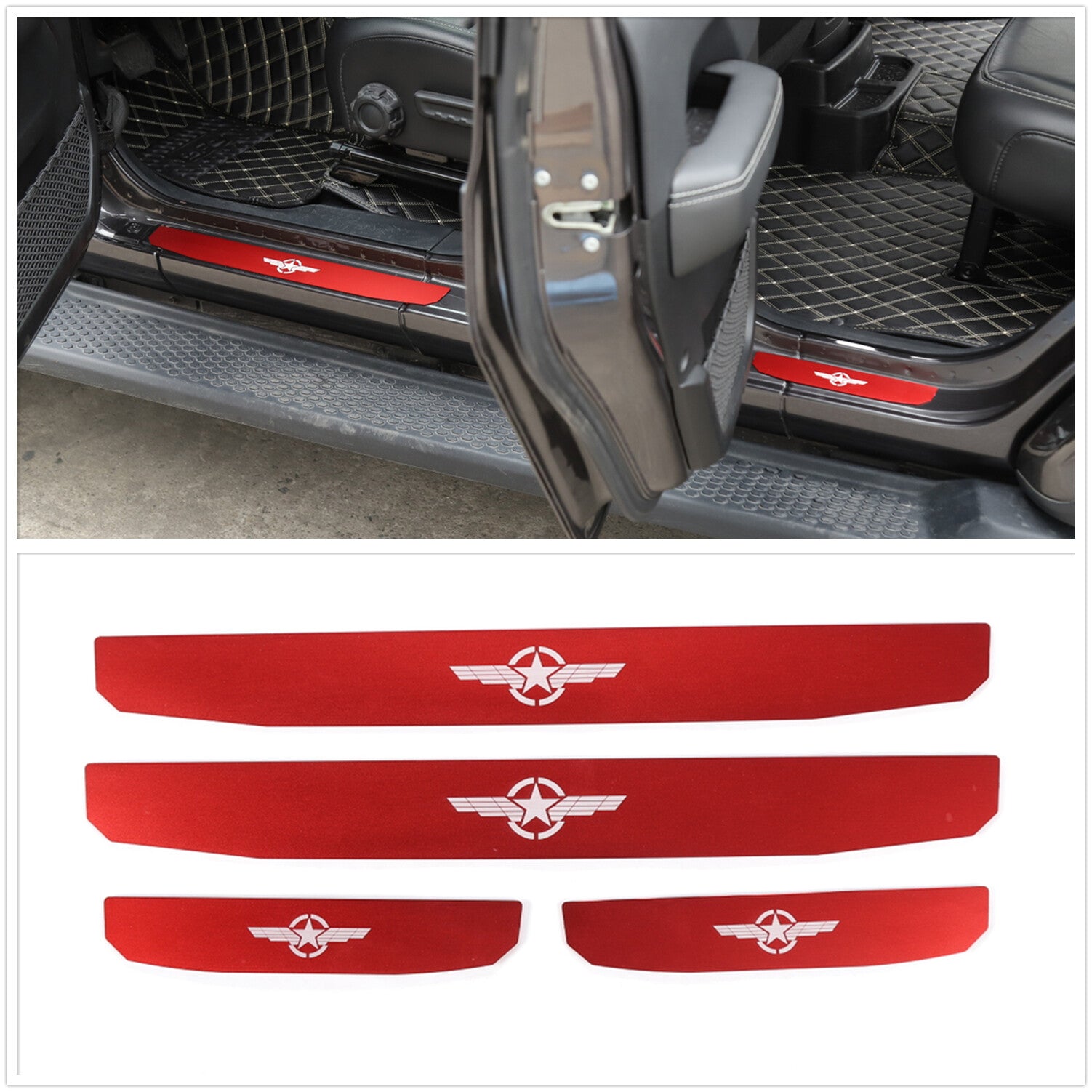 Aluminum Red Door Sill Guards for 2018-2023 for Jeep for Wrangler JL JT Entry Protection