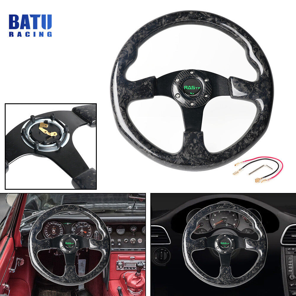 Universal Black Forged Carbon Fiber 14/350mm Drifting Racing Steering Wheel
