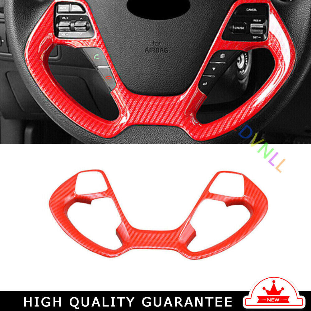 Car Steering Wheel Button Frame Cover Trim for Kia K3 2014-2018 Red Carbon Fiber