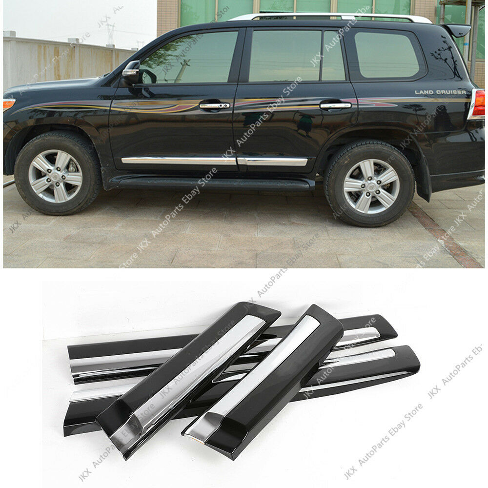 for Toyota for Land Cruiser LC200 2008-2021 Black+Chrome Side Door Body Molding Trim