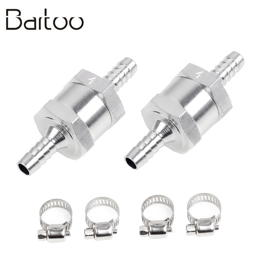 2Pcs 6mm Fuel Non Return One Way Check Valve Petrol Diesel 1/4+4Pcs Hose Clamps Q