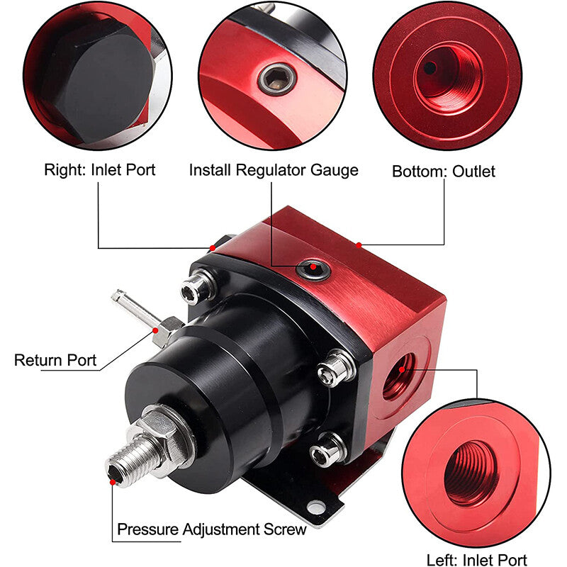 Universal Black/Red Adjustable Fuel Pressure Regulator Kit Oil 100psi Specification - 6AN