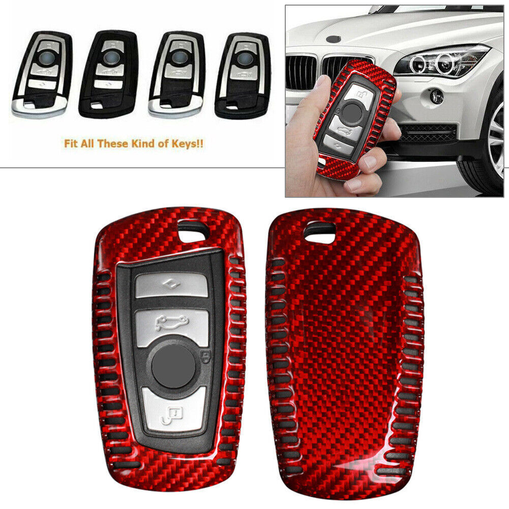 for BMW 1 3 4 5 7 Series X3 Remote Key Fob Shell Holder Cover Carbon Fiber Red