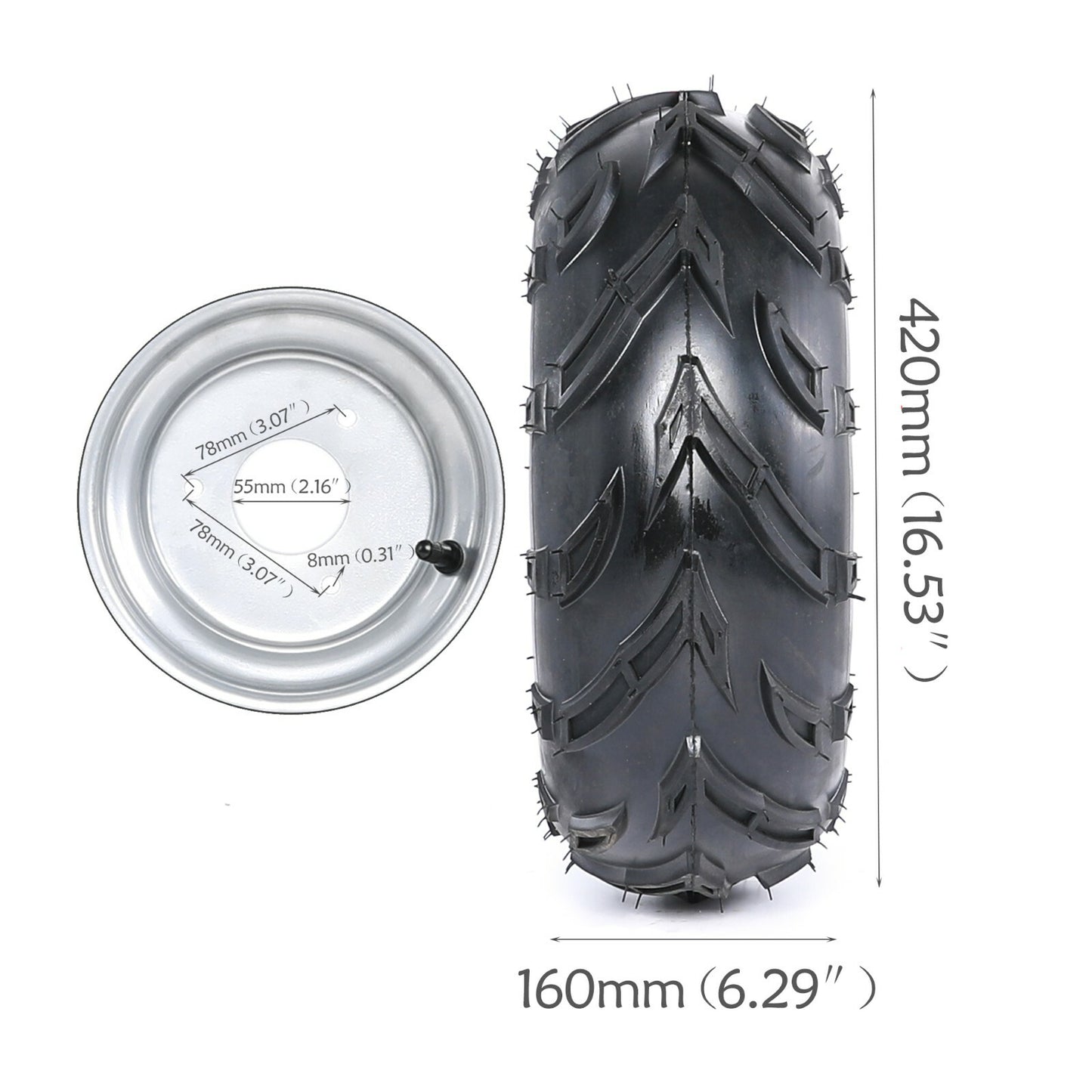 2-pack 16x8-7 wheels, tires, 3 camshafts, axles, and rims for all-terrain vehicles, four-wheel go-karts, Taodao 7-wheel set.