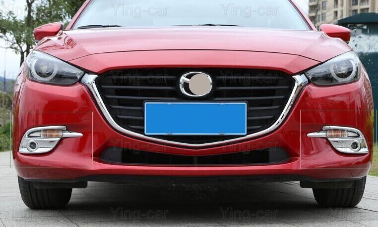 2P Chrome Front Fog Light Lamp Frame Moulding Cover Trim for Mazda 3 Sedan 17-18