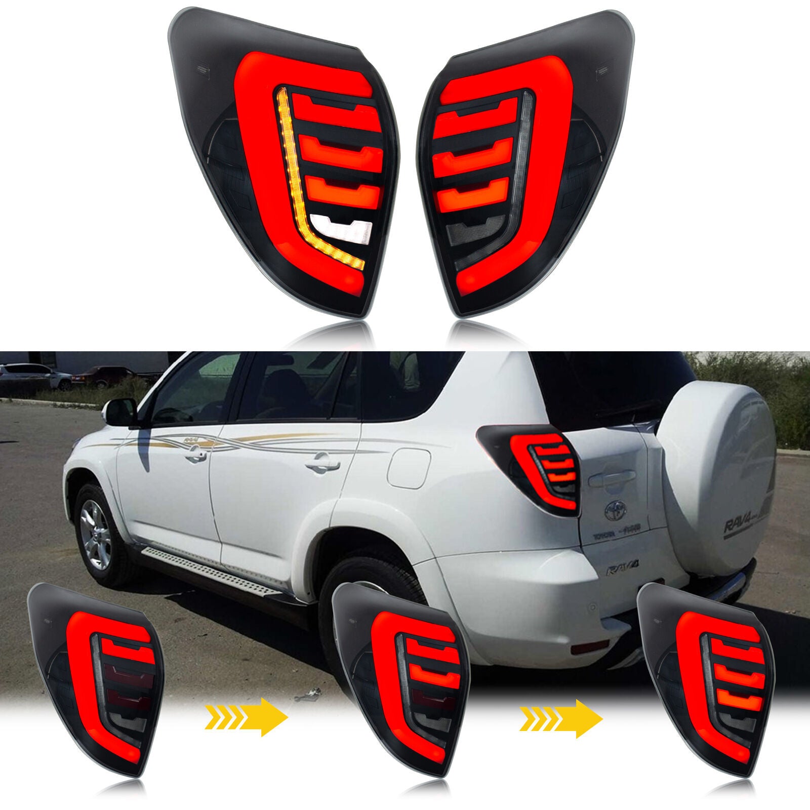 for Toyota RAV4 2006-2012 models with smoked sequential turn signals, LED taillights.