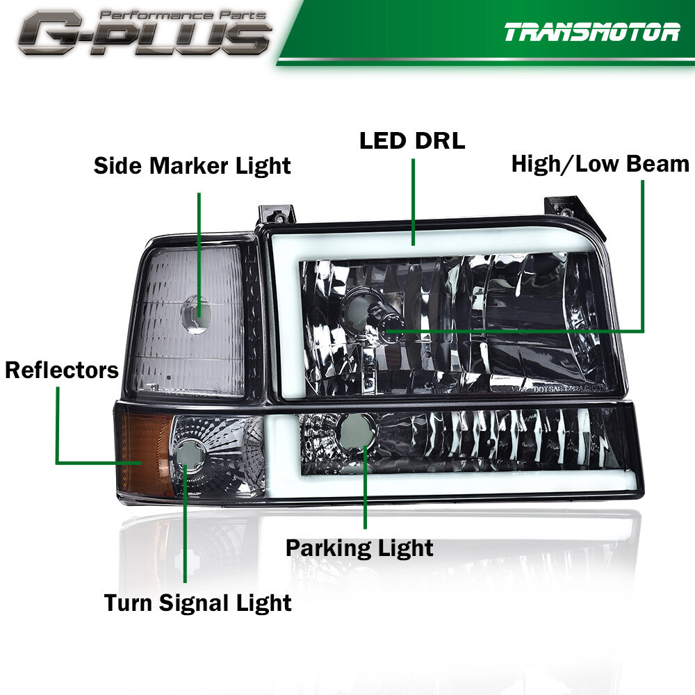For 1992 - 1996 for F150 F250 F350 Dual LED DRL Headlight Pump 6 pcs - v