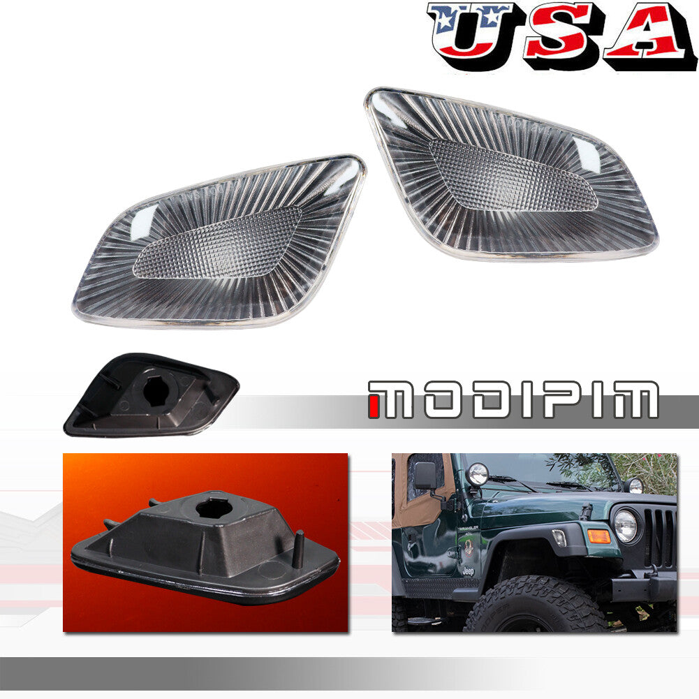 2 Pack Front Fender Side Marker Light Housing Covers for 1997 - 2006 for Jeep for Wrangler - v