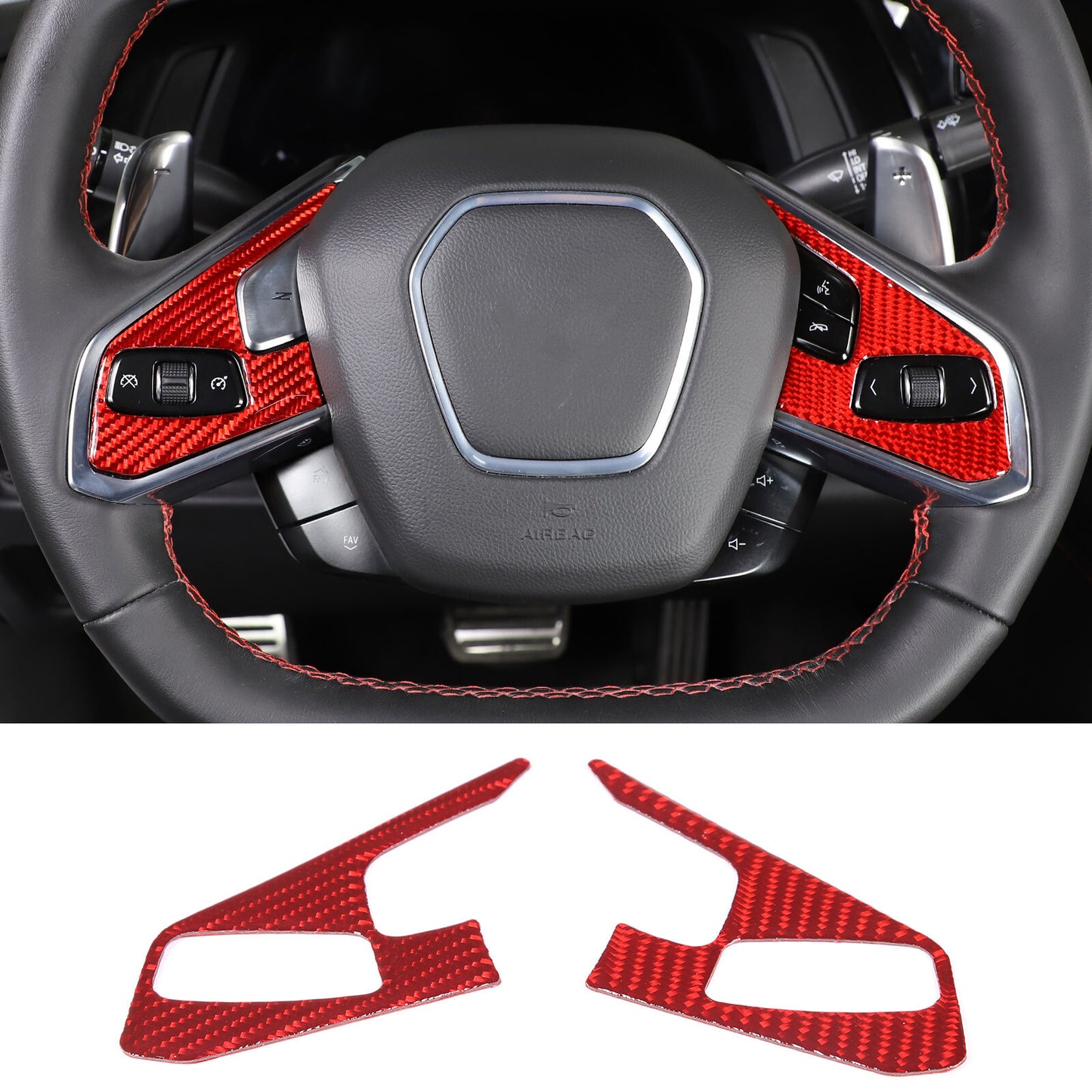 for Corvette C8 2022 - 23 2 Button Steering Wheel Button Cover with Carbon Fiber Trim - n