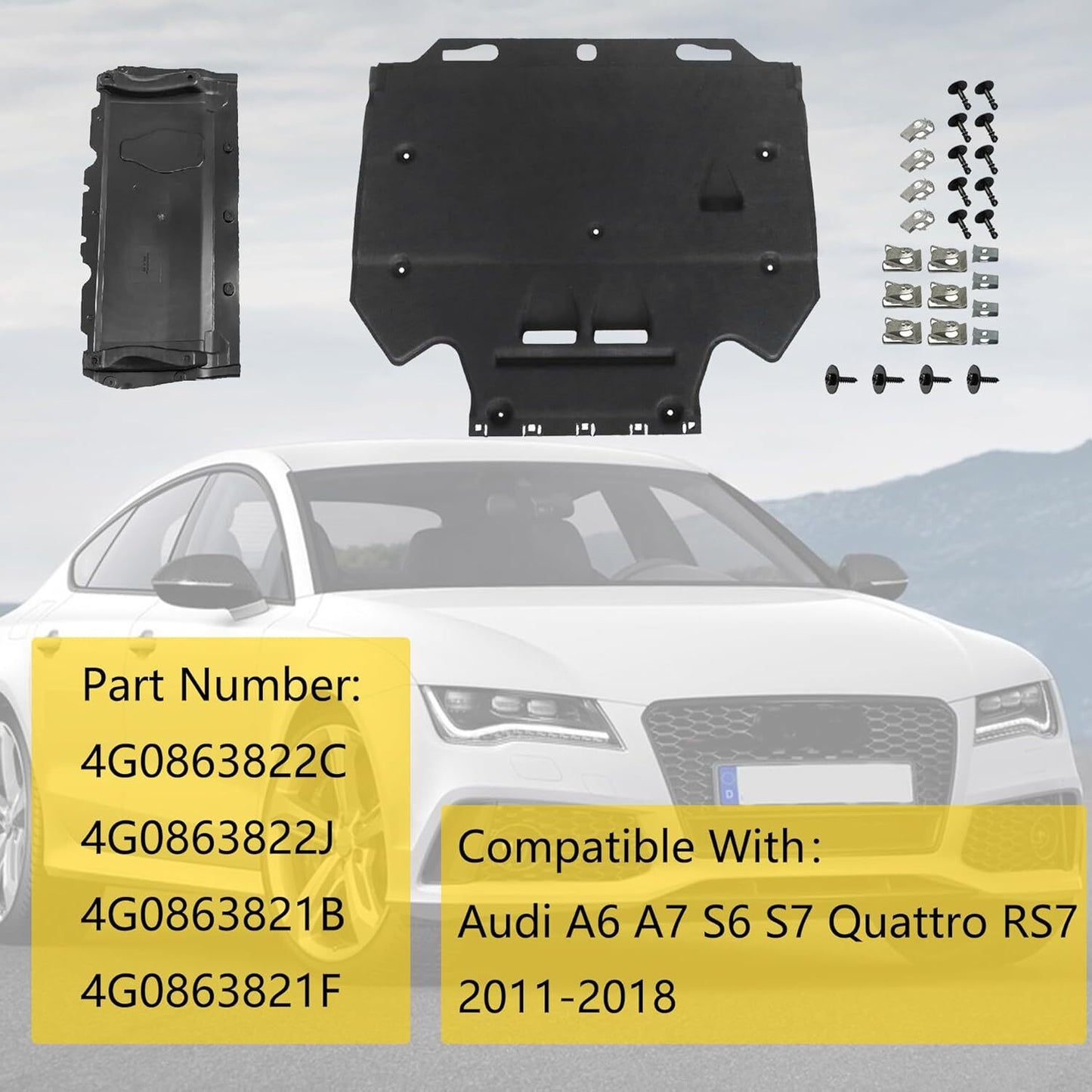 for Audi A6 (4G/C7) A7 (4G) 2011-18 Radiator Support Cover+Splash Guards+Clips n