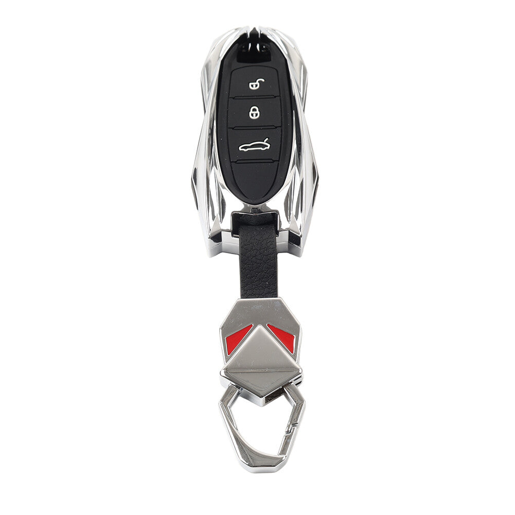 Silver Remote Key Fob Case Shell Cover for Porsche 718 for 911 Macan for Cayenne Cayman Q