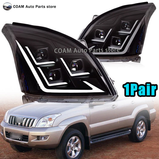 2-pack of black LED headlights for Toyota Prado FJ120 LC120 (2003-2009).