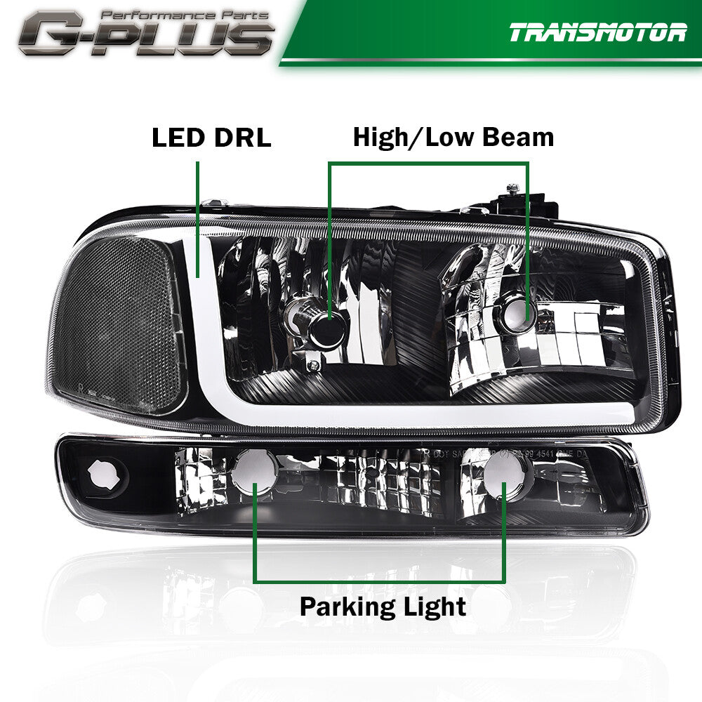 Suitable for 99-07 for GMC for Sierra for Yukon LED DRL headlight with signal light black/transparent - v