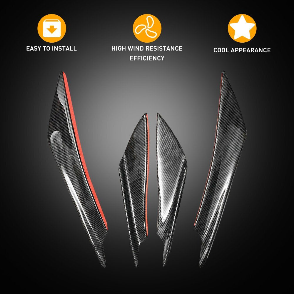 4 Pack Carbon Fiber Car Bumper Canard Fin Splitter Diffuser Valence Spoiler Lip - v