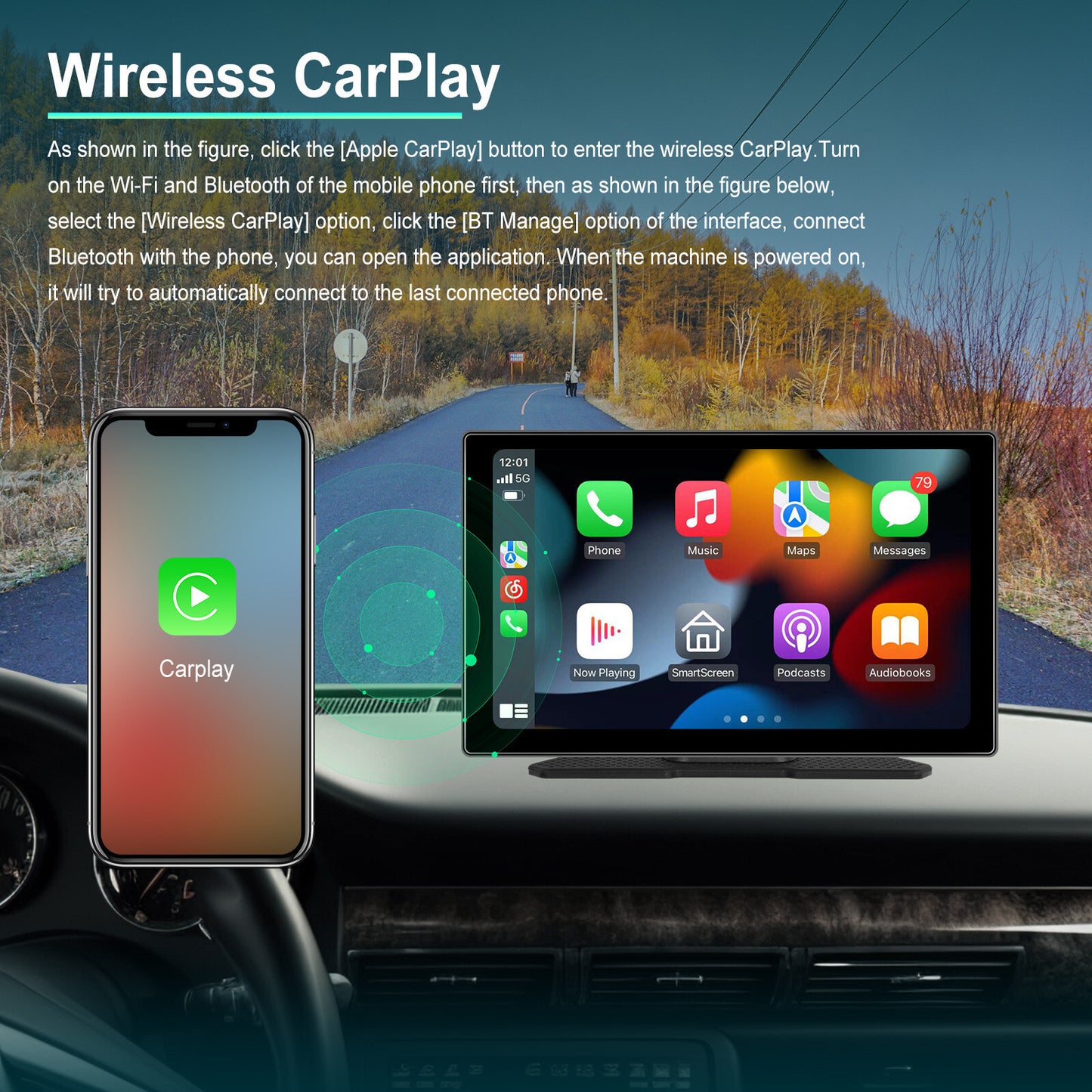 9-inch HD Touchscreen Car Stereo Bluetooth Player with CarPlay and Android Auto n