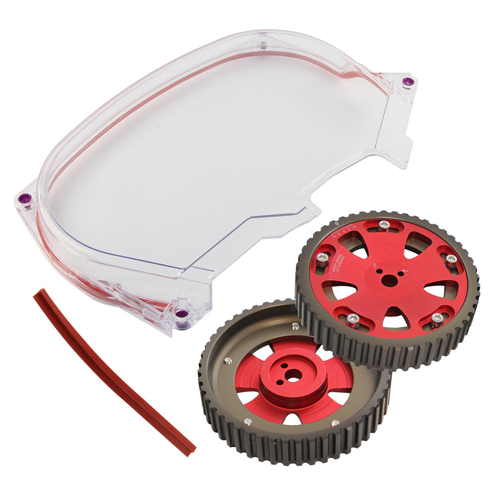 Clear Timing Belt Cover + Cam Gear for Mitsubishi Lancer EVO 4 5 6 7 8 4G63 Red