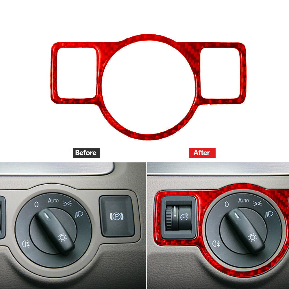 Red Carbon Fiber Headlight Switch Trim for Volkswagen for Passat 2006-2011