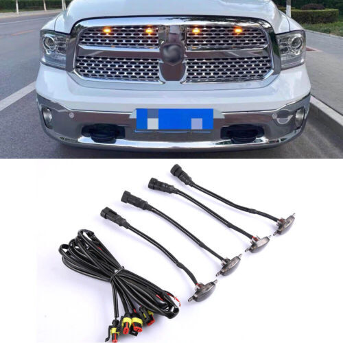 A SET Front Grille LED Amber Light Style Cover for Ram 1500 13-22 Smoke