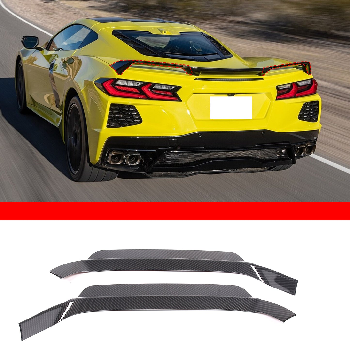ABS carbon fiber rear wing slats, extended winglets for Corvette C8 2020-2023. n
