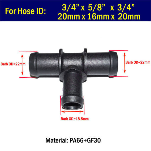 3/4 for x5 /8x 3/4 inch 20mm-16mm-20mm T Tee Heater Hose Fitting Connector Water Q