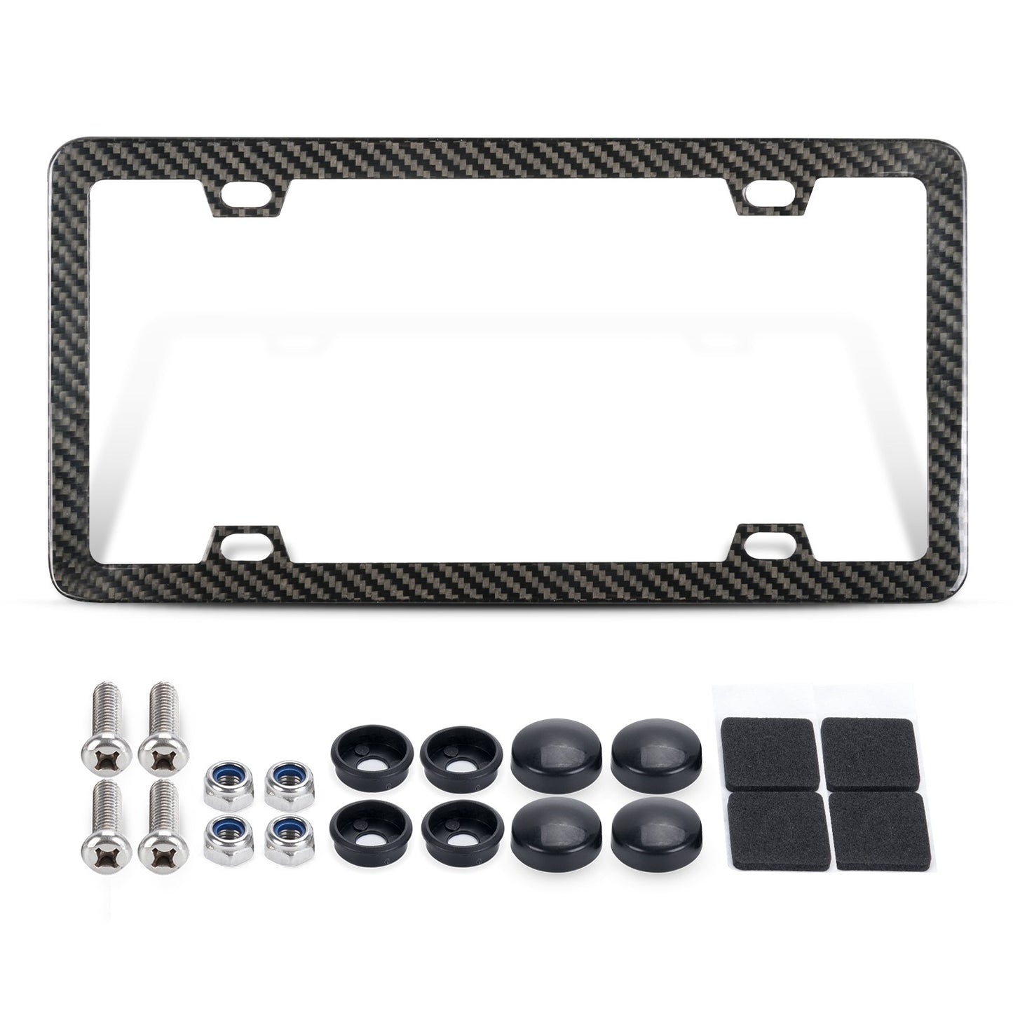 100% Real Black Carbon Fiber License Plate Frame Silm 4 Holes with Screws Caps Q