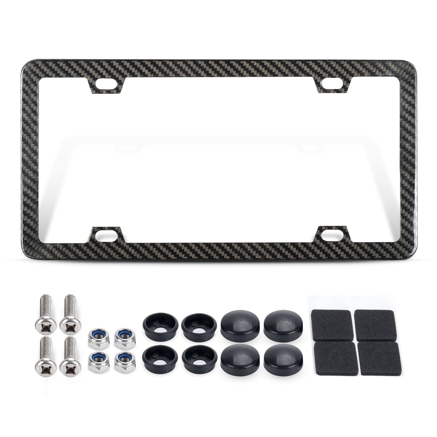 100% Real Black Carbon Fiber License Plate Frame Silm 4 Holes with Screws Caps Q